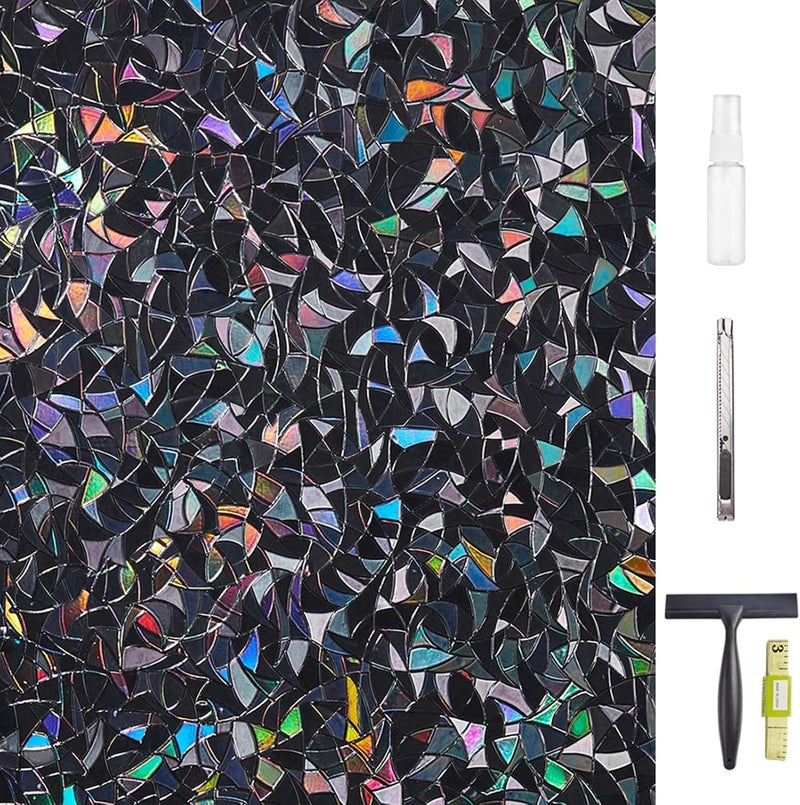 LEMON CLOUD Window Privacy Film Total Blackout Decorative Window Film, Static Cling Darkening Frosted Glass Covering 100% Opaque Removable for High Privacy, Black Half Moon Anti-UV(17.5 x 157.4 Inch) - Image 1